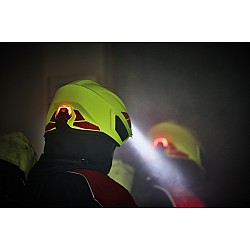 Prilba Rosenbauer Heros H30 signálna žltá luminiscenčná, zlatý štít, zátylnik