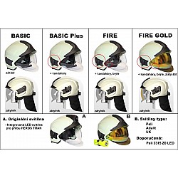 Prilba HEROS TITAN Rosenbauer luminiscenčná, zlatý štít, zátylník, kandahár, okuliare