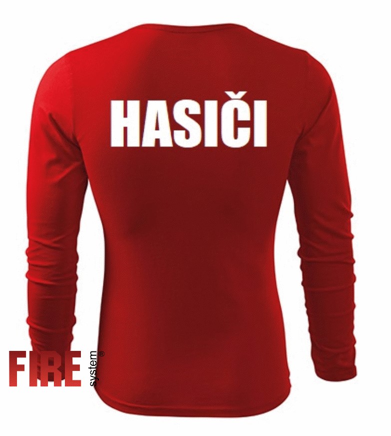 Tričko FIT dlhý rukáv biely nápis HASIČI Tričko FIT dlhý rukáv biely nápis HASIČI