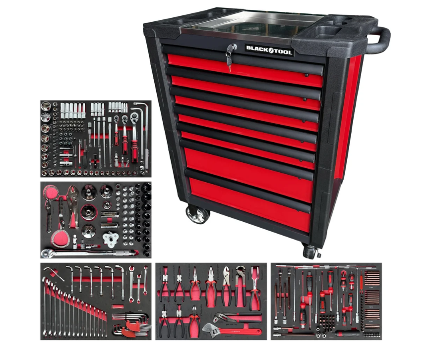 Dielenský vozík s 335 ks náradím pre mechanikov, 7 zásuviek