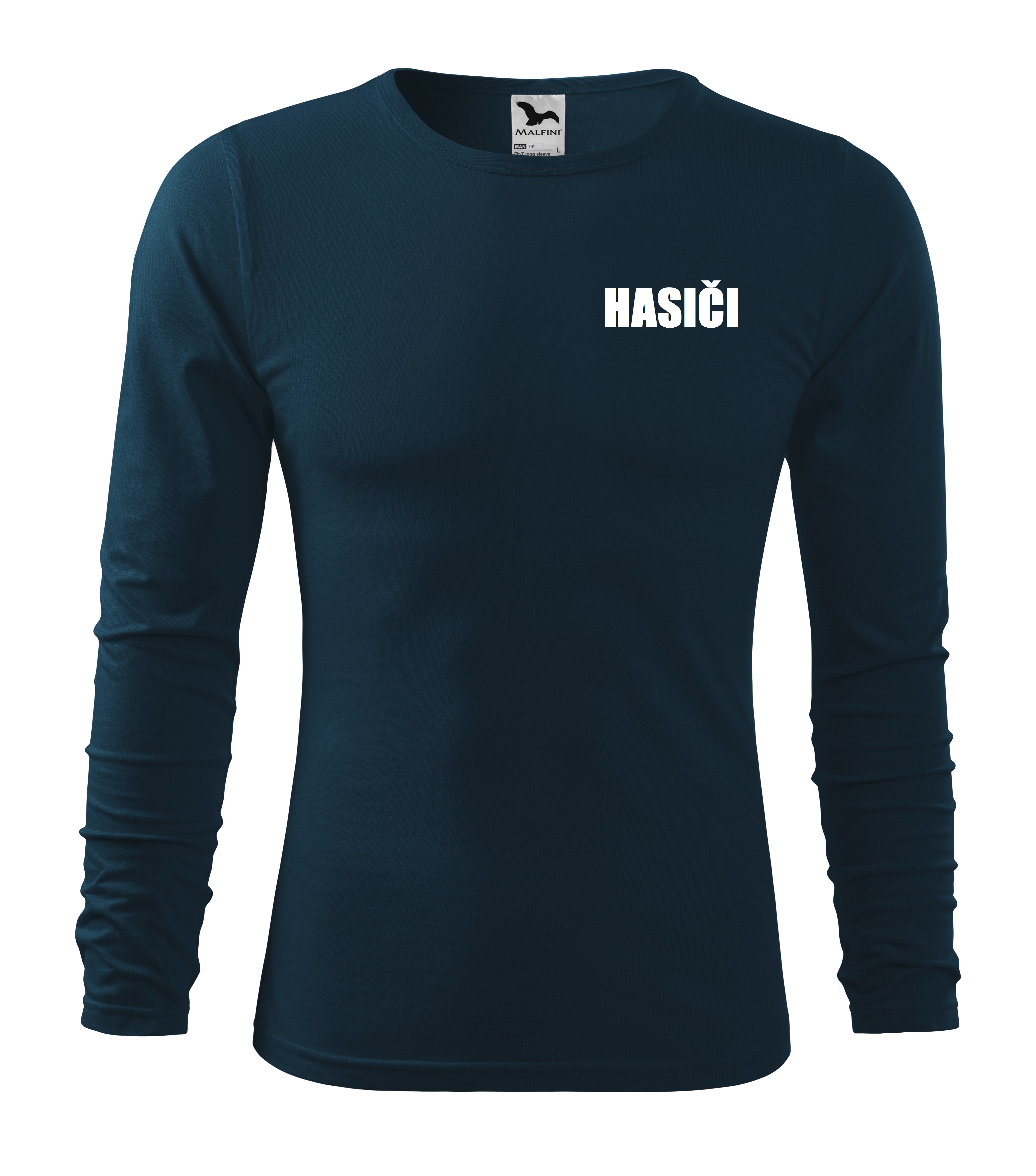 Tričko FIT dlhý rukáv biely nápis HASIČI