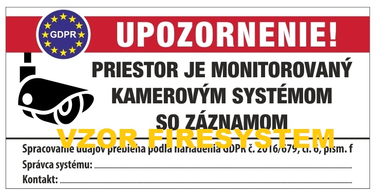 Tabuľka označenie kamerového systému podľa GDPR