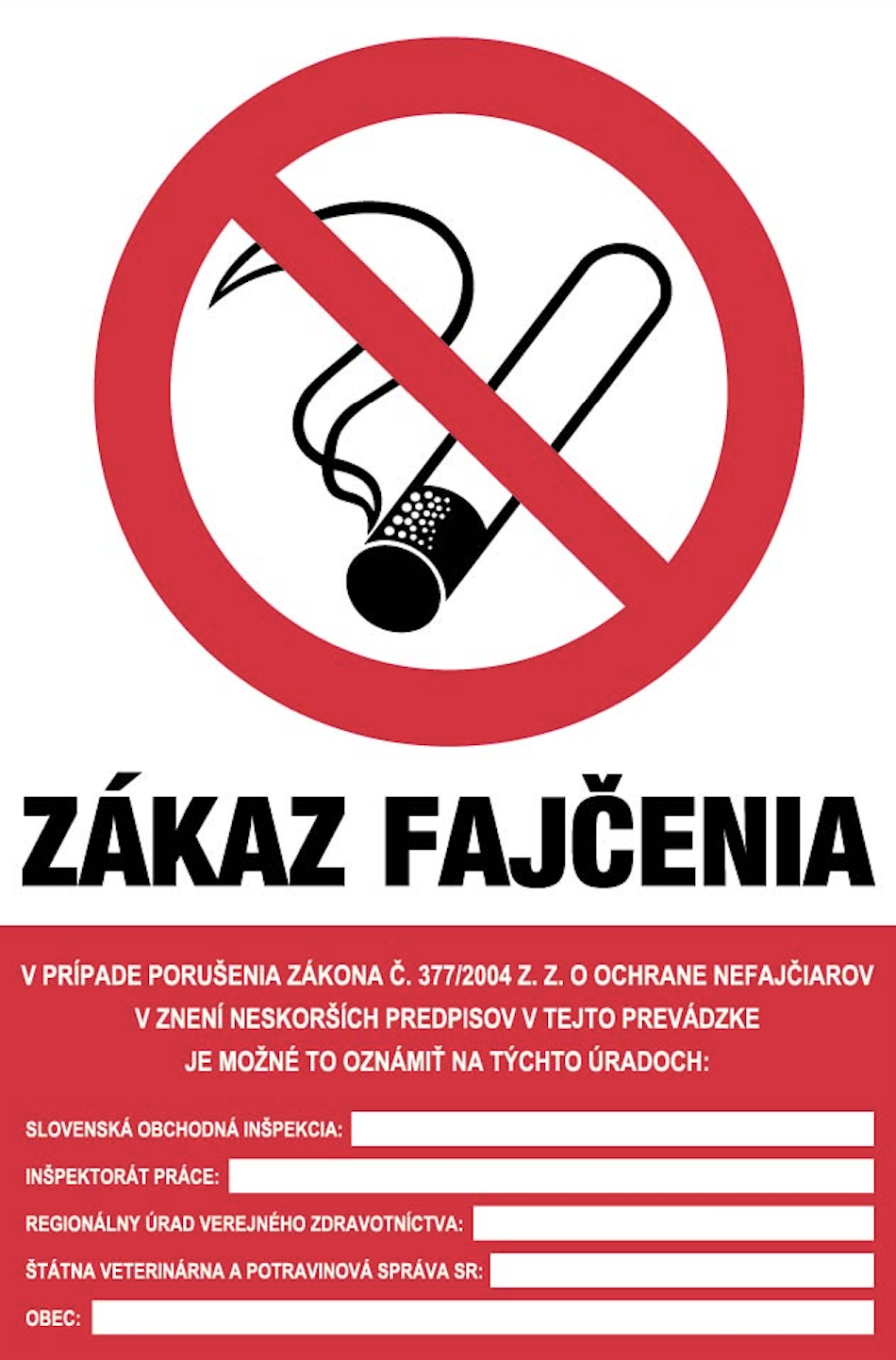Zákaz fajčiť SOI - samolepka